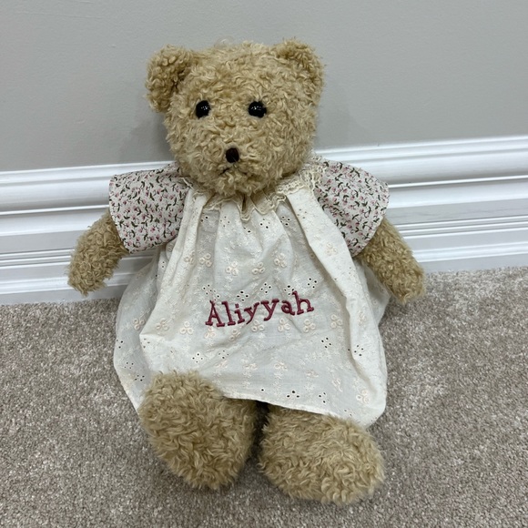 TEDDY BEAR WHITE AND FLORAL DRESS - Picture 1 of 7